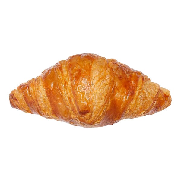 A golden brown, ready-to-bake mini butter croissant with a straight shape.