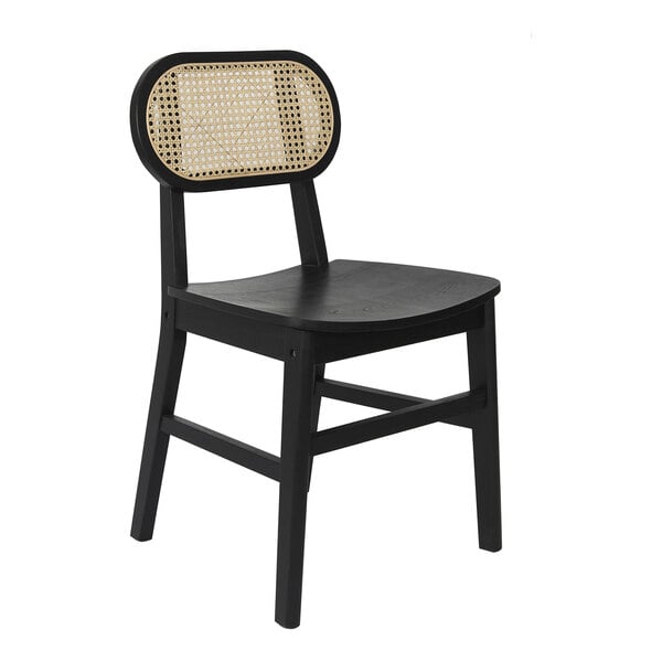 Flash Furniture Jacob Natural Cane Rattan Chair with Black Solid Wood Frame and Seat - 2/Case