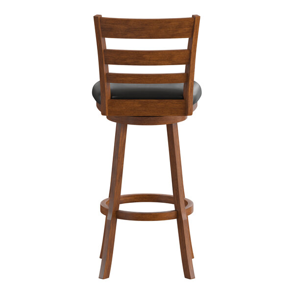 Flash Furniture Zerrick Antique Oak Wood Ladder Back Swivel Bar Stool with Black LeatherSoft Seat