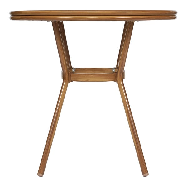 Flash Furniture Lourdes 31 1/2" White and Navy PE Rattan Bistro Table with Glass Top and Bamboo-Print Aluminum Frame