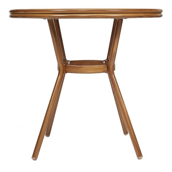 Flash Furniture Lourdes 31 1/2" White and Gray PE Rattan Bistro Table with Glass Top and Bamboo-Print Aluminum Frame