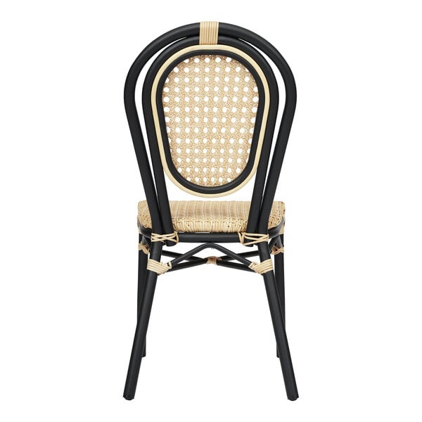 Flash Furniture Cannes Natural PE Cane Rattan Indoor / Outdoor Stacking Chair with Black Aluminum Frame