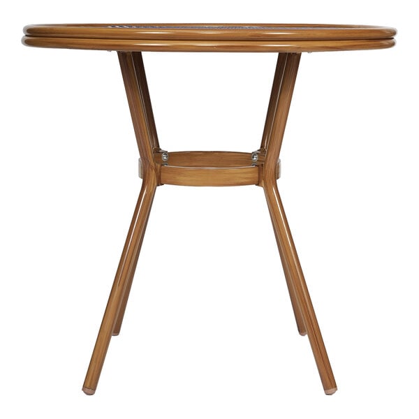 Flash Furniture Lourdes 31 1/2" Navy and White PE Rattan Bistro Table with Glass Top and Bamboo-Print Aluminum Frame