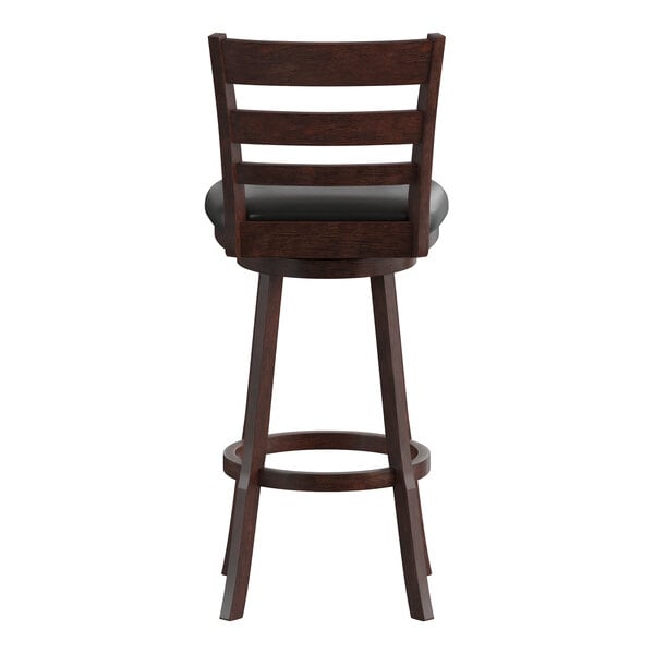 Flash Furniture Zerrick Espresso Wood Ladder Back Swivel Bar Stool with Black LeatherSoft Seat