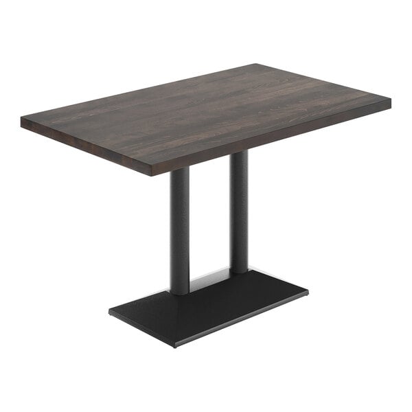 Flash Furniture Bennett 48" x 30" Dark Brown Beechwood Standard Height Table with Black Double Column Base