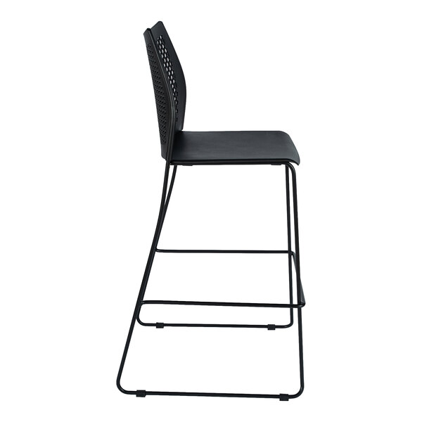 Flash Furniture RUT-498A-BS-BK-GG Hercules Black Ventilated Contoured Stacking Bar Stool with Black Sled Base