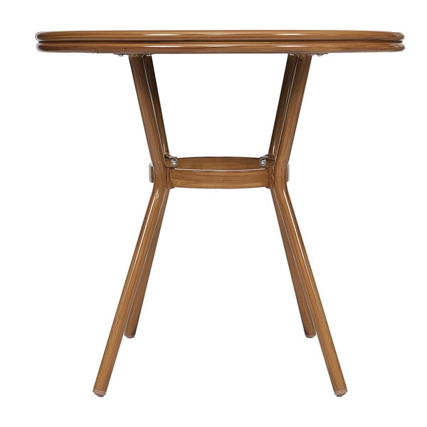Flash Furniture Lourdes 31 1/2" Black and White PE Rattan Bistro Table with Glass Top and Bamboo-Print Aluminum Frame
