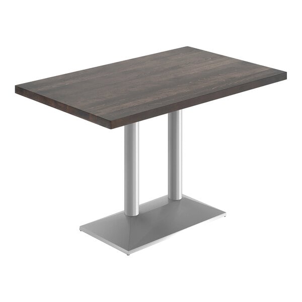 Flash Furniture Bennett 48" x 30" Dark Brown Beechwood Standard Height Table with Silver Double Column Base