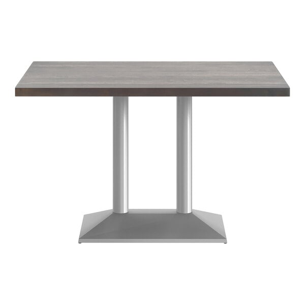 Flash Furniture Bennett 48" x 30" Dark Brown Beechwood Standard Height Table with Silver Double Column Base