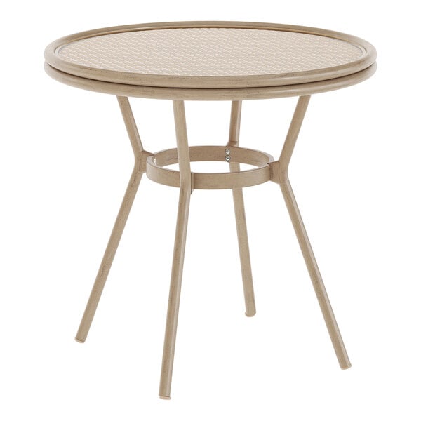 Flash Furniture Lourdes 31 1/2" Natural and White PE Rattan Bistro Table with Glass Top and Light Bamboo-Print Aluminum Frame