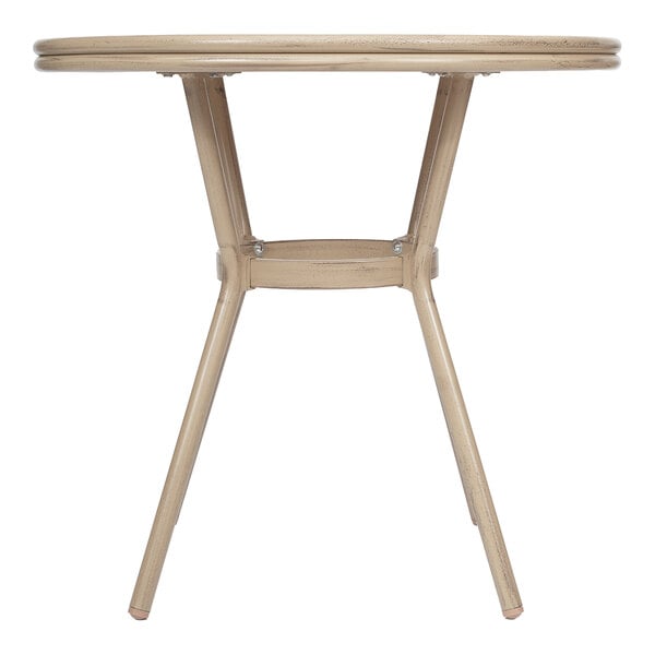 Flash Furniture Lourdes 31 1/2" Natural and White PE Rattan Bistro Table with Glass Top and Light Bamboo-Print Aluminum Frame