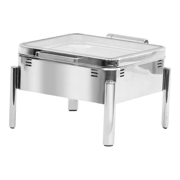Eastern Tabletop EcoServe Classic Clara 6 Qt. 2/3 Size Stainless Steel Square Waterless Chafer with Soft-Close Glass Lid EB15501