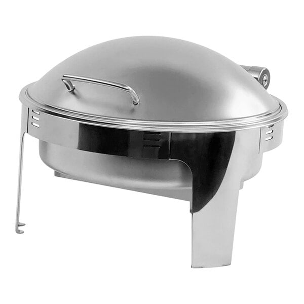 Eastern Tabletop EcoServe Classic Nivo 6 Qt. 2/3 Size Stainless Steel Round Waterless Chafer with Soft-Close Steel Lid EB15514