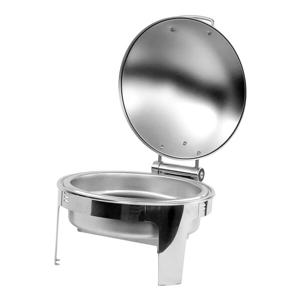 Eastern Tabletop EcoServe Classic Nivo 6 Qt. 2/3 Size Stainless Steel Round Waterless Chafer with Soft-Close Steel Lid EB15514