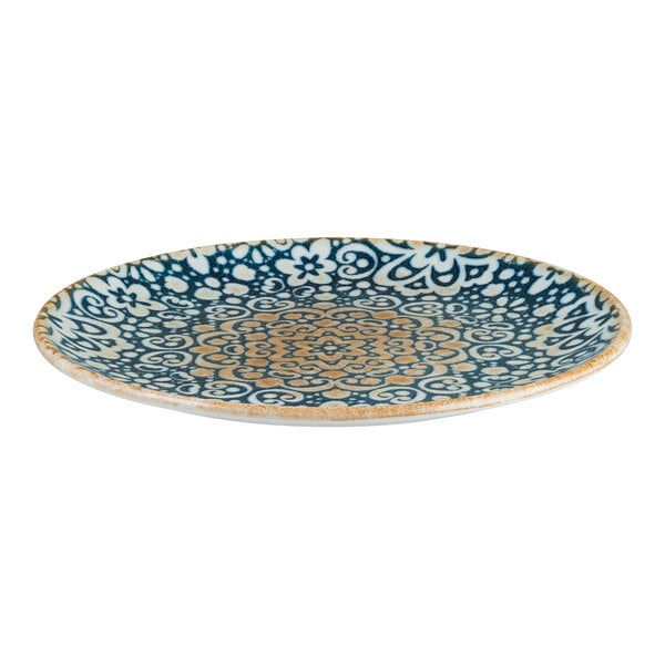 Bonna by Global Tableware Collective Alhambra 7 1/2" Round Blue and Orange Porcelain Flat Plate - 12/Case