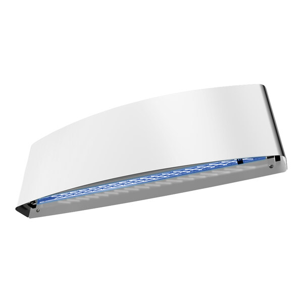 A white wall-mounted LED insect light trap with a curved design and blue light accents.