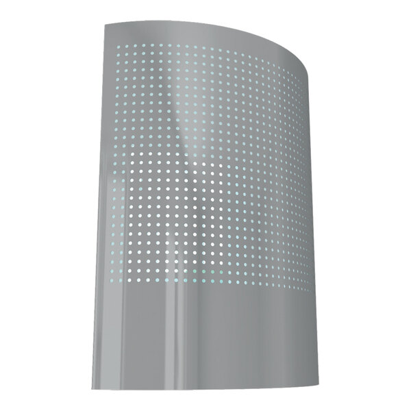 A silver, curved insect light trap with a perforated front panel.