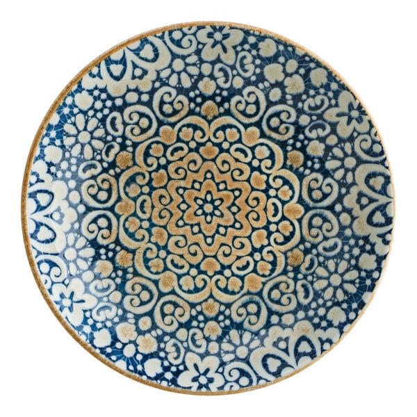 Bonna by Global Tableware Collective Alhambra 9" Round Blue and Orange Porcelain Deep Plate - 6/Case