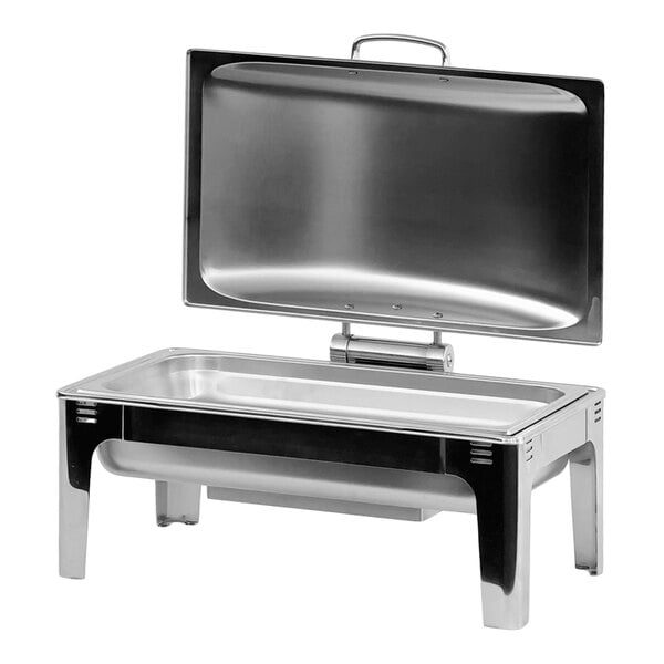 Eastern Tabletop EcoServe Classic Nivo 8 Qt. Full Size Stainless Steel Rectangular Waterless Chafer with Soft-Close Steel Lid EB15512