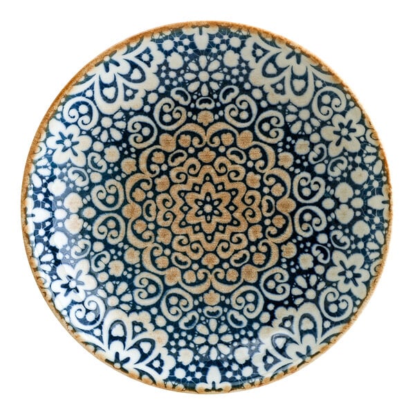Bonna by Global Tableware Collective Alhambra 3 5/8" Round Blue and Orange Porcelain Deep Plate - 24/Case