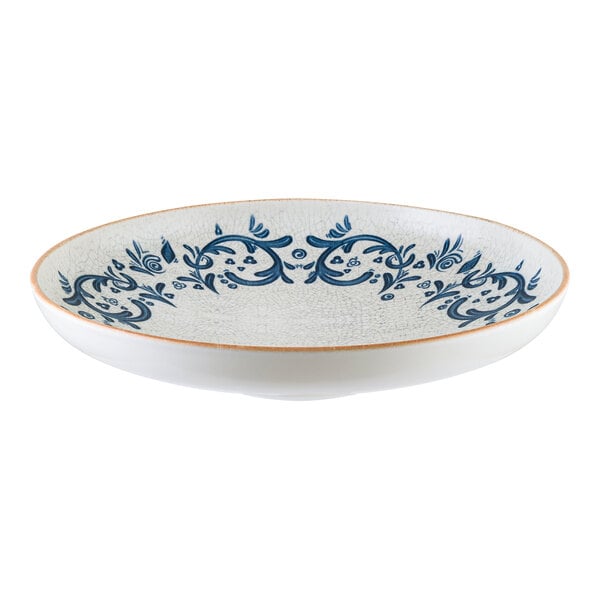 Bonna by Global Tableware Collective Viento 9 7/8" Round Porcelain Plate with Blue Patterns and Tan Edge - 6/Case