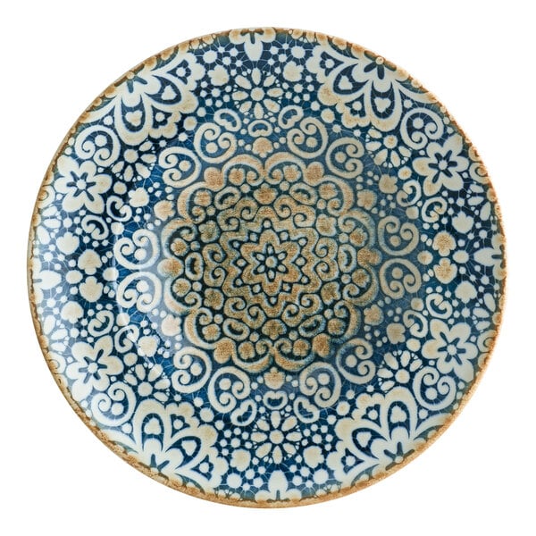 Bonna by Global Tableware Collective Alhambra 10 5/8" Round Blue and Orange Porcelain Wide Rim Deep Plate - 6/Case