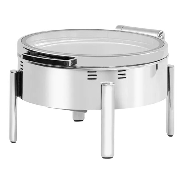 Eastern Tabletop EcoServe Classic Clara 6 Qt. 2/3 Size Stainless Steel Round Waterless Chafer with Soft-Close Glass Lid EB15502