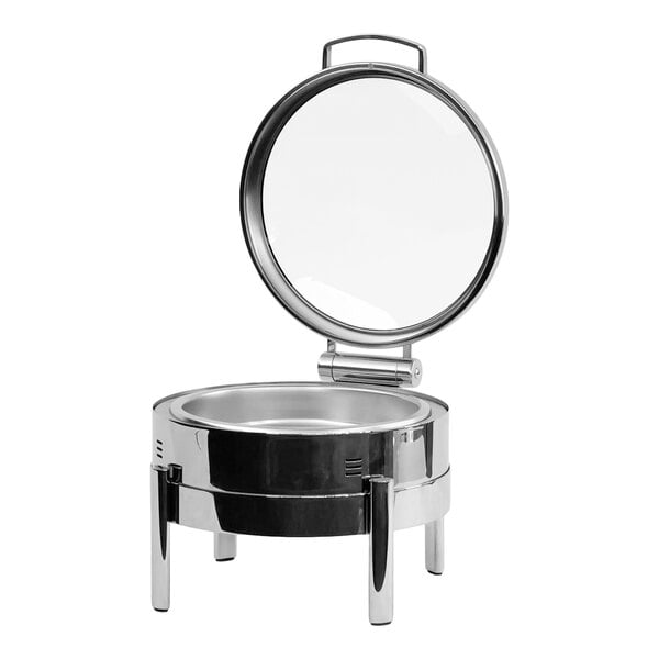 Eastern Tabletop EcoServe Classic Solas 6 Qt. 2/3 Size Stainless Steel Round Waterless Chafer with Soft-Close Glass Lid EB15508