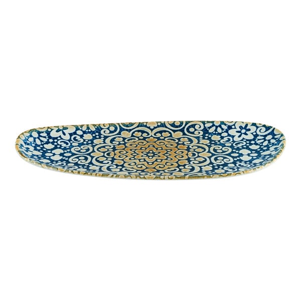 Bonna by Global Tableware Collective Alhambra 13 3/8" x 6 5/8" Irregular Blue and Orange Porcelain Platter - 12/Case