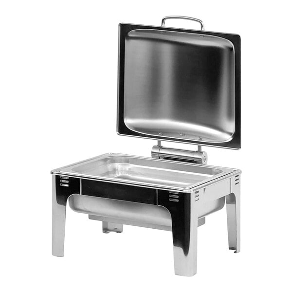 Eastern Tabletop EcoServe Classic Nivo 6 Qt. 2/3 Size Stainless Steel Square Waterless Chafer with Soft-Close Steel Lid EB15513