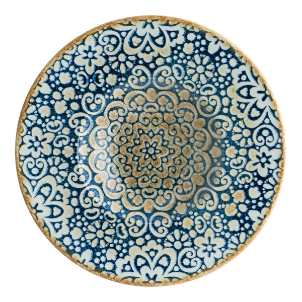 Bonna by Global Tableware Collective Alhambra 11 1/8" Round Blue and Orange Porcelain Wide Rim Deep Plate - 6/Case