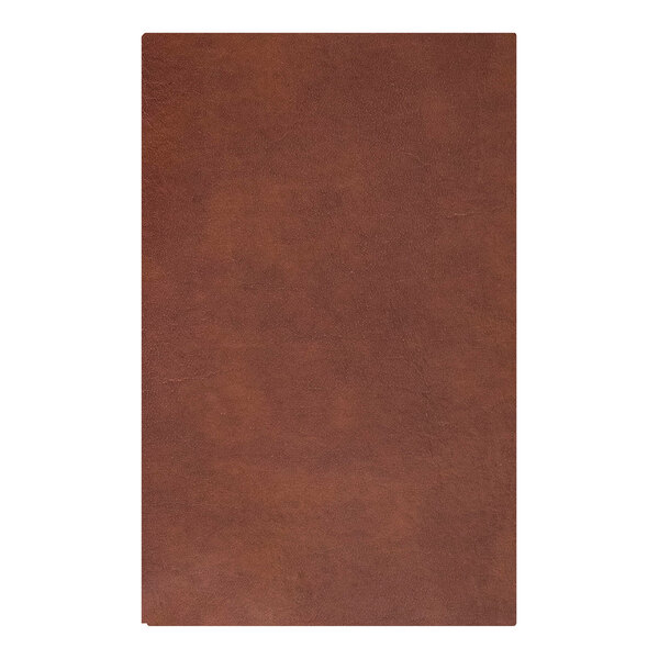 A brown leather menu cover with a plain front and a customizable design.