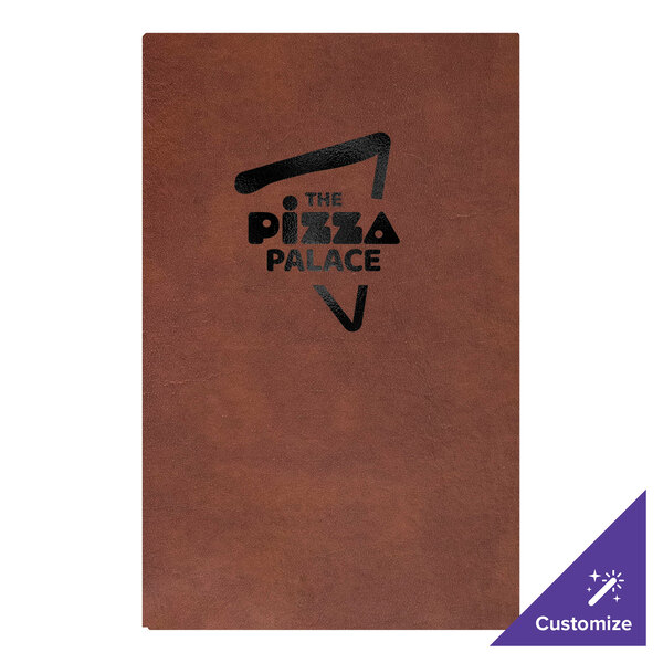 H. Risch, Inc. Augusta 8 1/2" x 14" Customizable Tuxedo Leather Brown Menu Cover with Screwposts - 25/Case