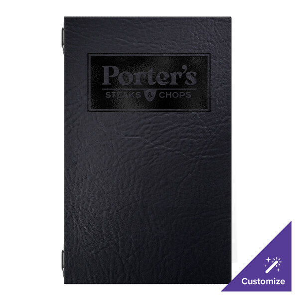 H. Risch, Inc. Augusta 5 1/2" x 8 1/2" Customizable Harley Black Menu Cover with Eyelets - 25/Case