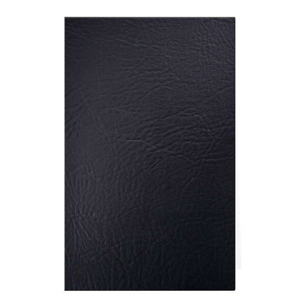 A black leather-textured binder or cover with a floating hinge and screwposts, sized 5.5 x 8.5 inches.