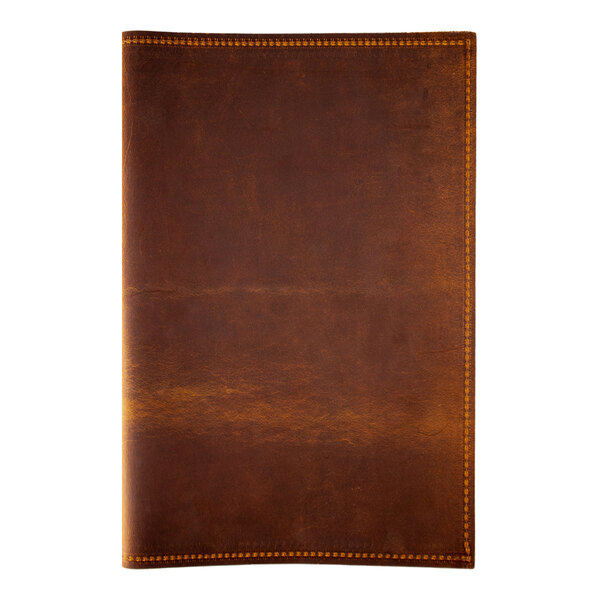 H. Risch, Inc. Genuine Leather 8 1/2" x 14" Customizable Brown Portfolio Menu Cover - 25/Case