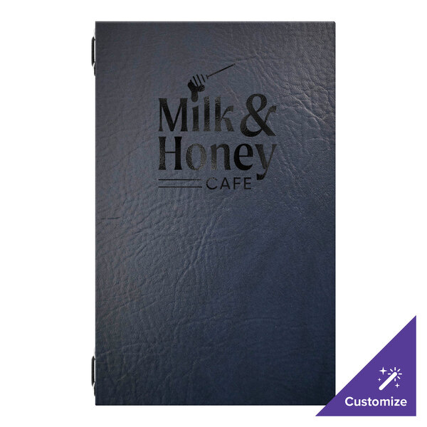 H. Risch, Inc. Augusta 5 1/2" x 8 1/2" Customizable Harley Navy Menu Cover with Eyelets - 25/Case