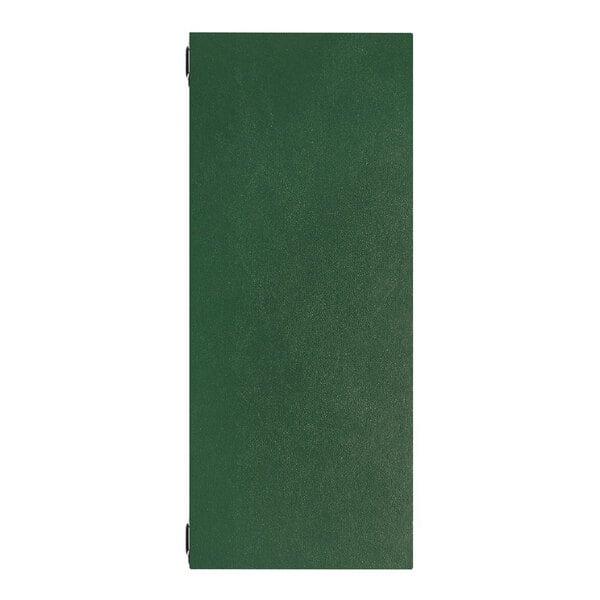 A green rectangular clipboard with four eyelets designed to hold 8.5 x 11 inch paper using 9-inch elastic barbs.