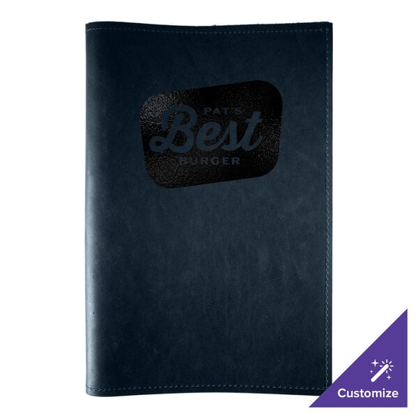 H. Risch, Inc. Genuine Leather 5 1/2" x 8 1/2" Customizable Blue Portfolio Menu Cover - 25/Case