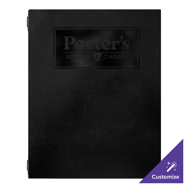 H. Risch, Inc. Augusta 8 1/2" x 11" Customizable Tuxedo Leather Black Menu Cover with Eyelets - 25/Case