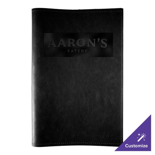 H. Risch, Inc. Genuine Leather 5 1/2" x 8 1/2" Customizable Black Portfolio Menu Cover - 25/Case