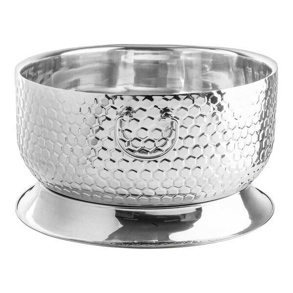 A round stainless steel beverage tub with a honeycomb pattern and a wide base.