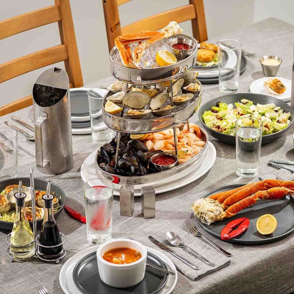TableCraft 14" Oval 3-Tier Double-Walled Stainless Steel Seafood Tower
