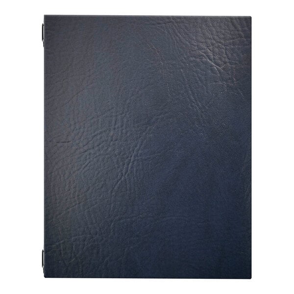 A dark navy blue binder with a textured cover and four eyelets, designed to hold 11 x 17 inch paper with elastic barbs.