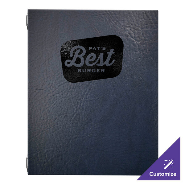 H. Risch, Inc. Augusta 8 1/2" x 11" Customizable Harley Navy Menu Cover with Eyelets - 25/Case