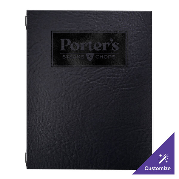 H. Risch, Inc. Augusta 8 1/2" x 11" Customizable Harley Black Menu Cover with Eyelets - 25/Case