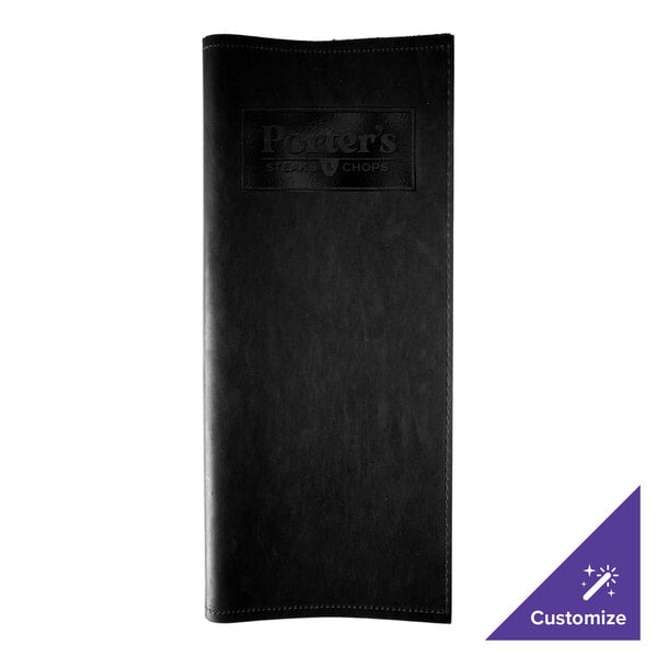 H. Risch, Inc. Genuine Leather 4 1/4" x 11" Customizable Black Portfolio Menu Cover - 25/Case