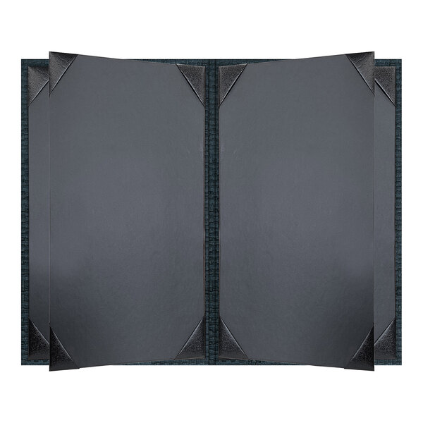A four-view customizable menu cover with a rattan texture, designed to hold 8 1/2" x 14" pages.