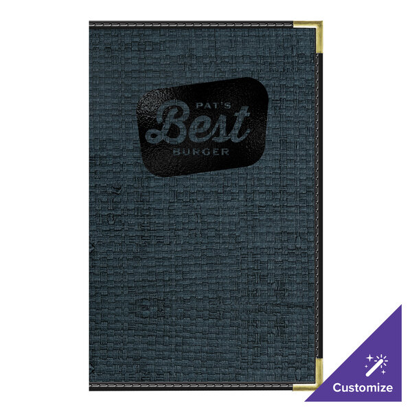 H. Risch, Inc. Rattan 8 1/2" x 14" Customizable Oxford 2-View Menu Cover with Black Trim - 25/Case