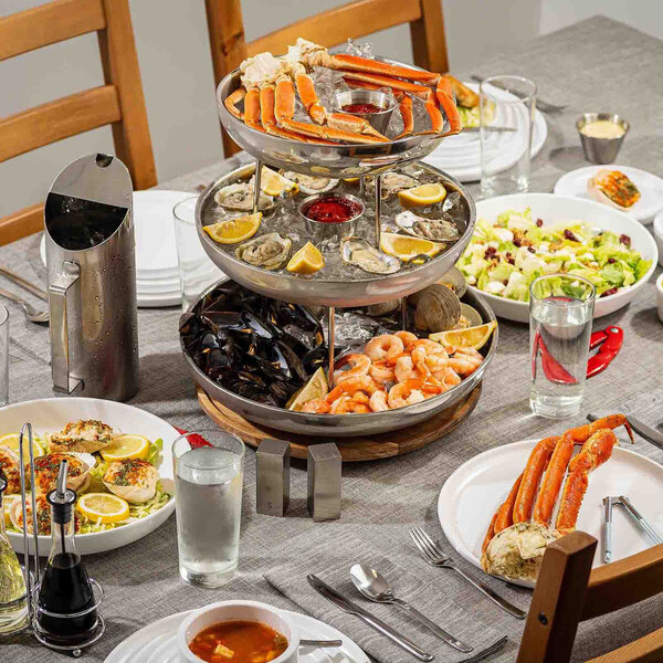 TableCraft 14" Round 3-Tier Double-Walled Stainless Steel Seafood Tower
